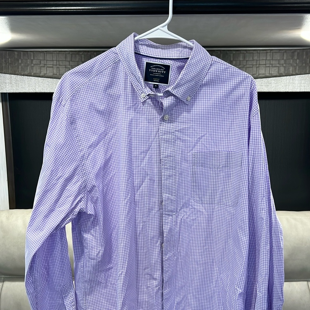 Charles Tyrwhitt Men’s Button Up Shirt XL Slim Fit Gingham
